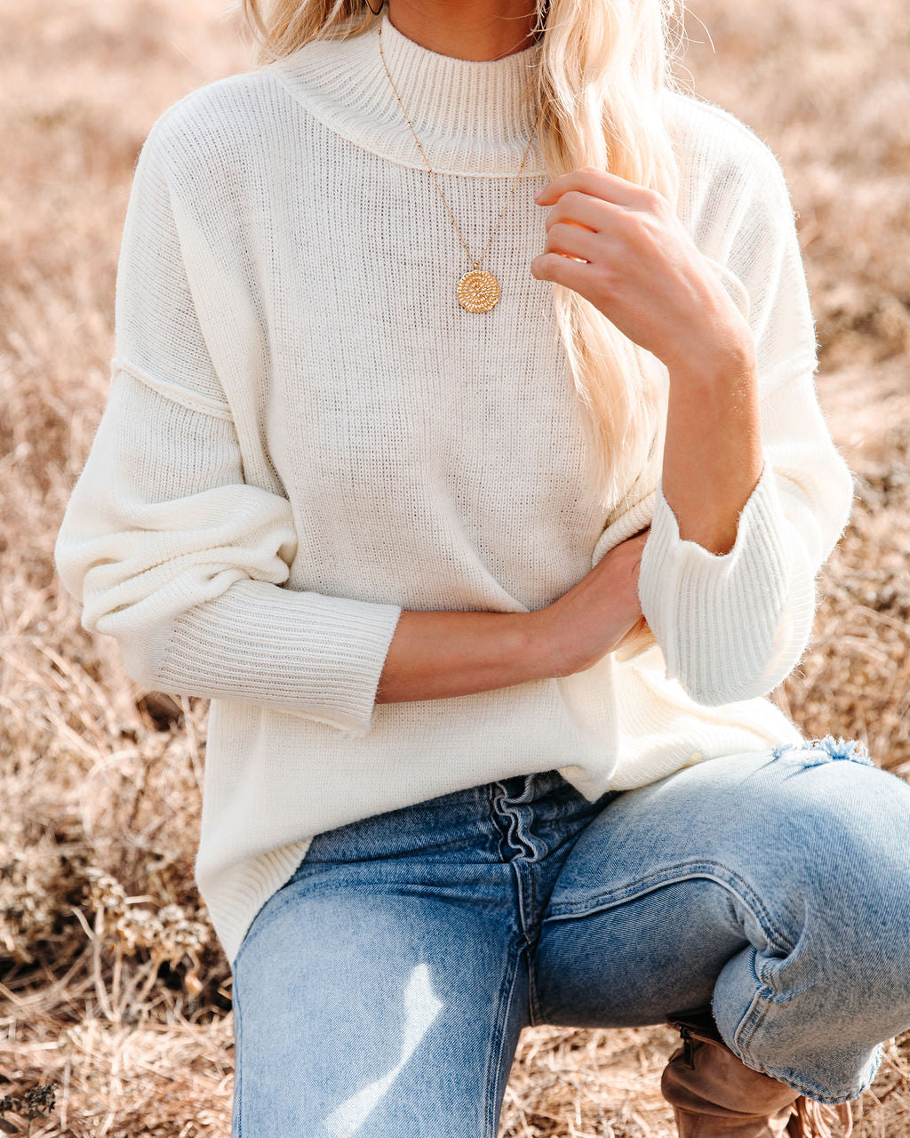 Kick The Dust Mock Neck Knit Sweater - Ivory Ins Street