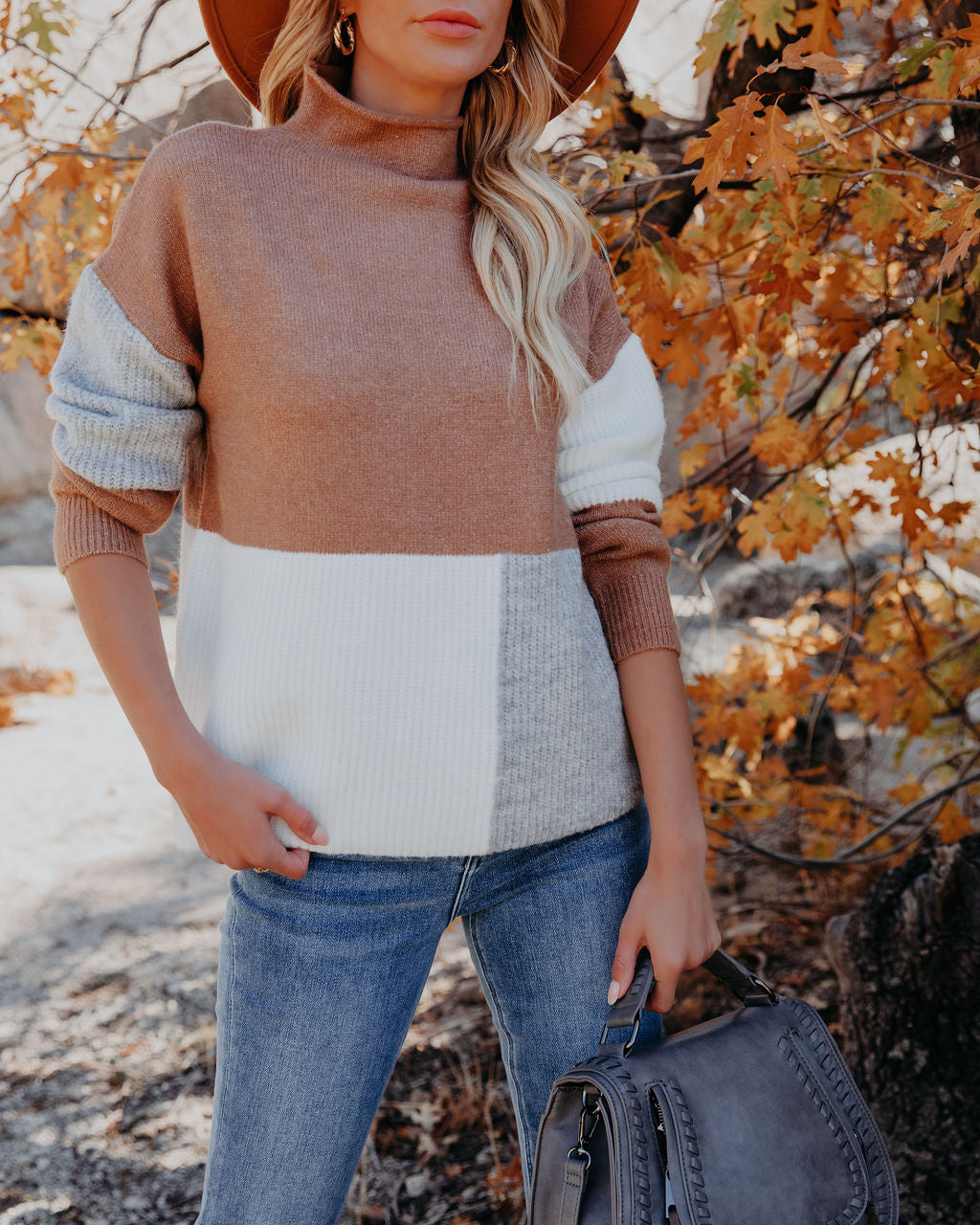 Kidman Colorblock Mock Neck Sweater - Camel Ins Street