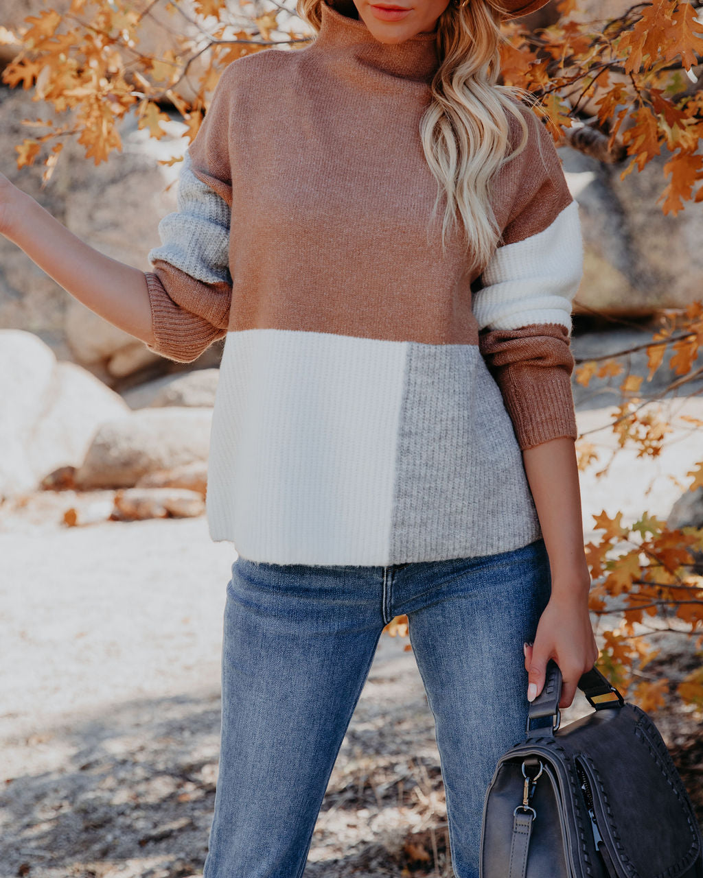 Kidman Colorblock Mock Neck Sweater - Camel Ins Street