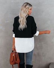 Kiersten Cotton Contrast Poplin Knit Top - Black - FINAL SALE Ins Street