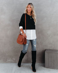 Kiersten Cotton Contrast Poplin Knit Top - Black - FINAL SALE Ins Street