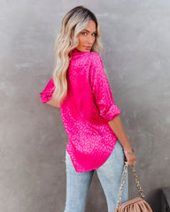 Kingdom Satin Embossed Button Down Blouse - Magenta Ins Street