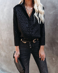 Kingdom Satin Embossed Button Down Blouse - Black Ins Street