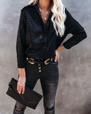 Kingdom Satin Embossed Button Down Blouse - Black Ins Street