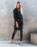 Kingdom Satin Embossed Button Down Blouse - Black Ins Street
