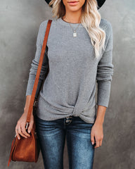 Knot Your Girlfriend Thermal Knit Top - Heather Grey Ins Street