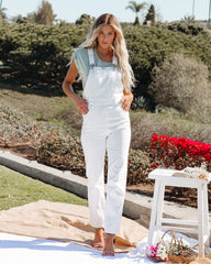 Kodie Cotton Pocketed Denim Overalls - White Ins Street