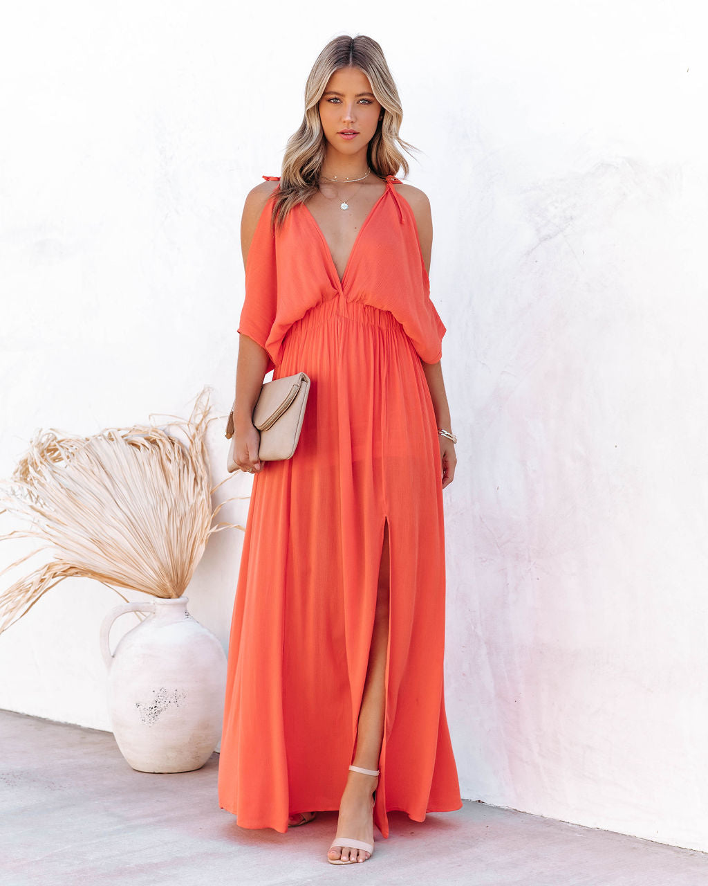 Korrine Cold Shoulder Maxi Dress - Coral Ins Street