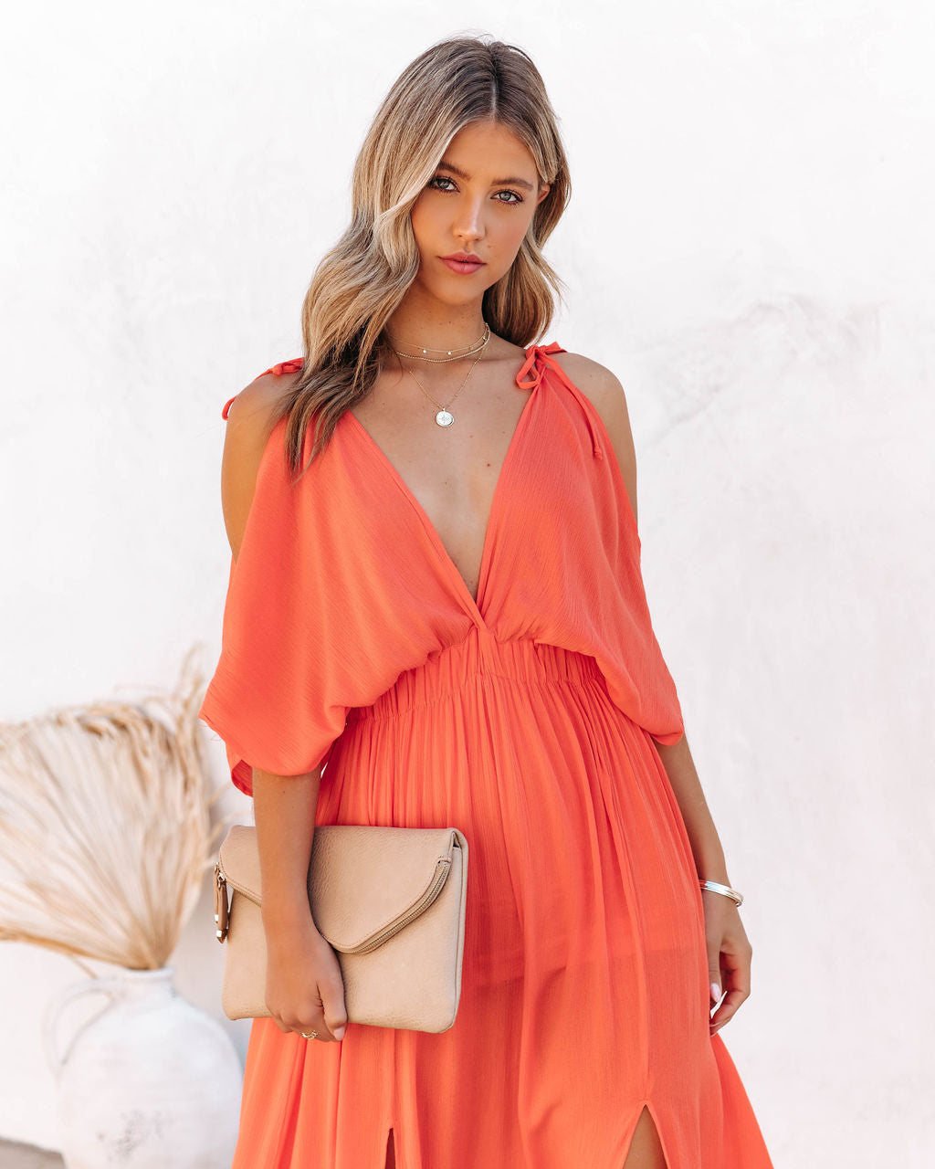 Korrine Cold Shoulder Maxi Dress - Coral Ins Street