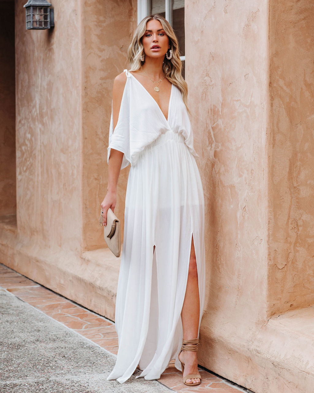 White cold discount shoulder maxi dress