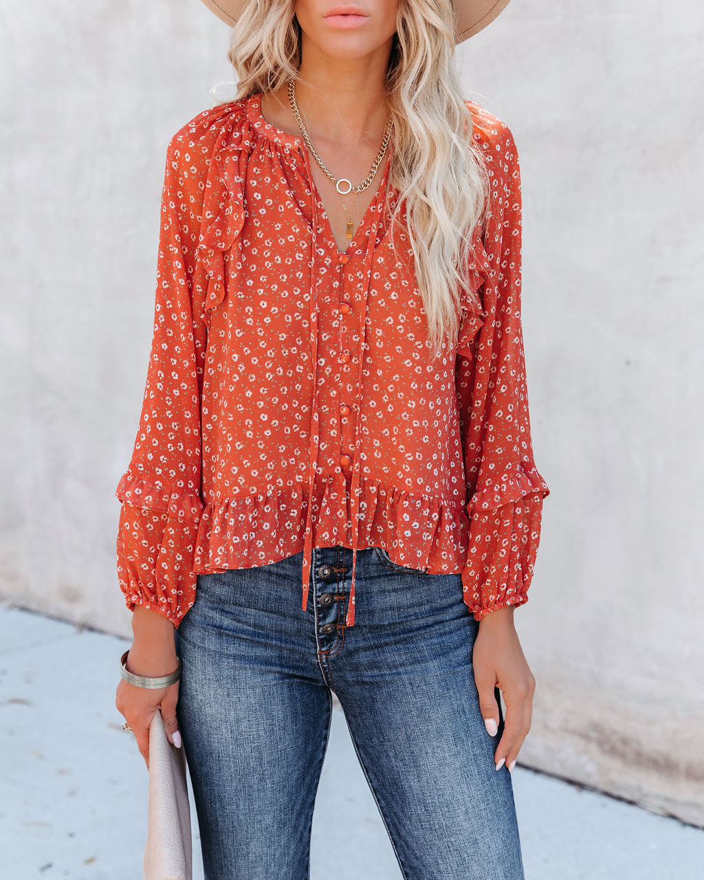 Krishan Floral Ruffle Button Down Blouse Ins Street