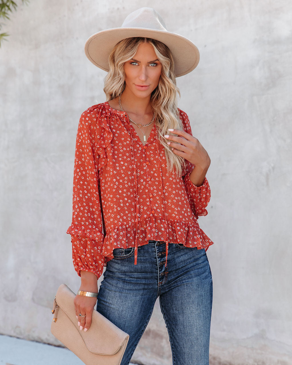 Krishan Floral Ruffle Button Down Blouse Ins Street