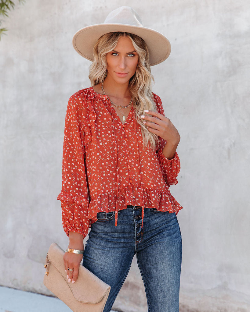 Krishan Floral Ruffle Button Down Blouse - FINAL SALE – InsStreet