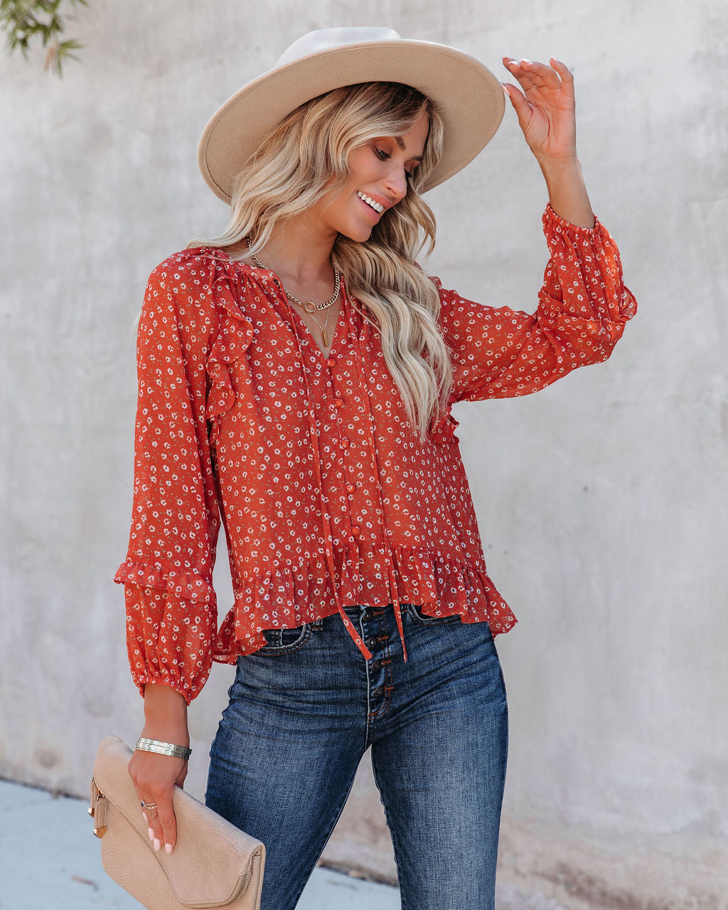 Krishan Floral Ruffle Button Down Blouse Ins Street