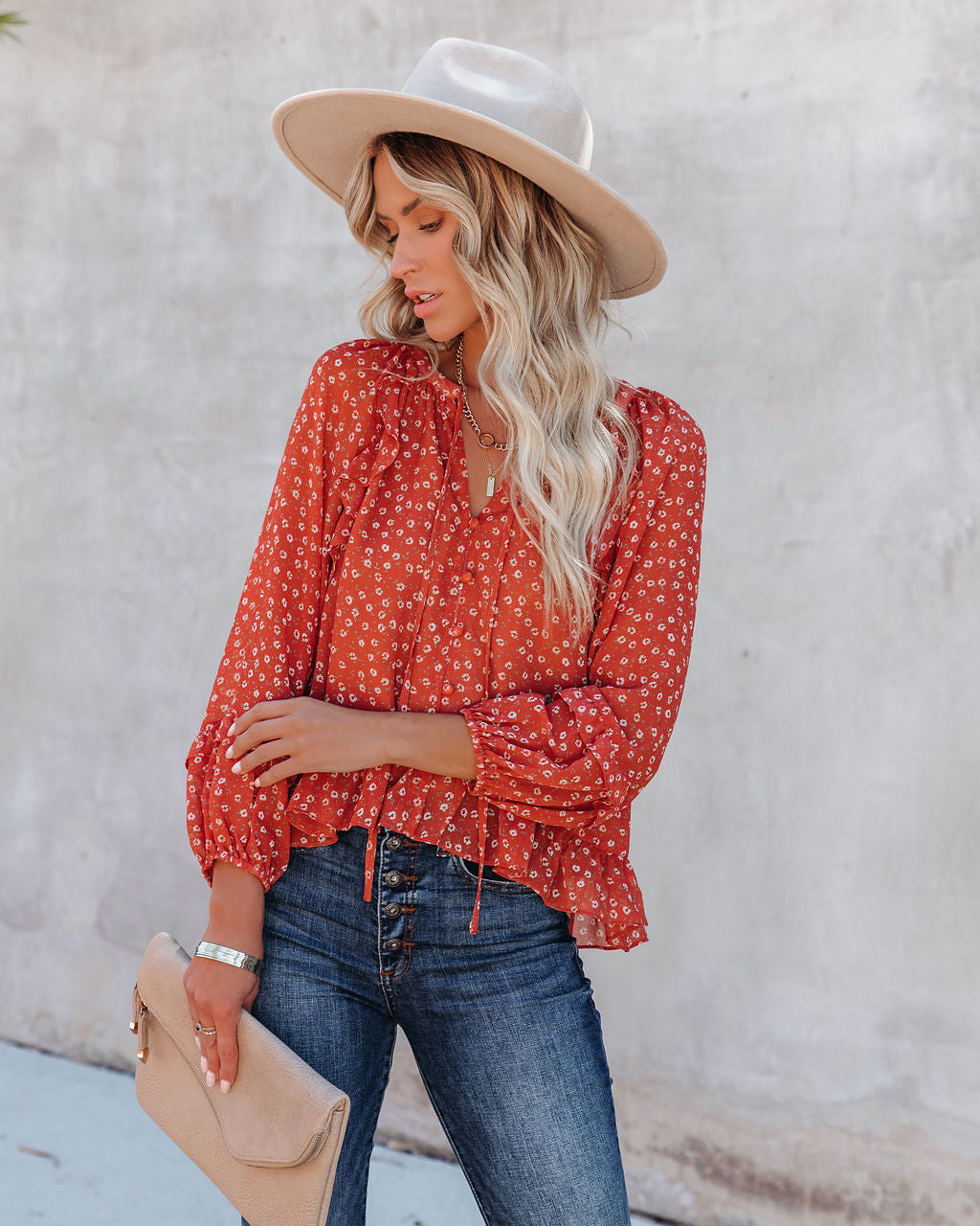 Krishan Floral Ruffle Button Down Blouse Ins Street