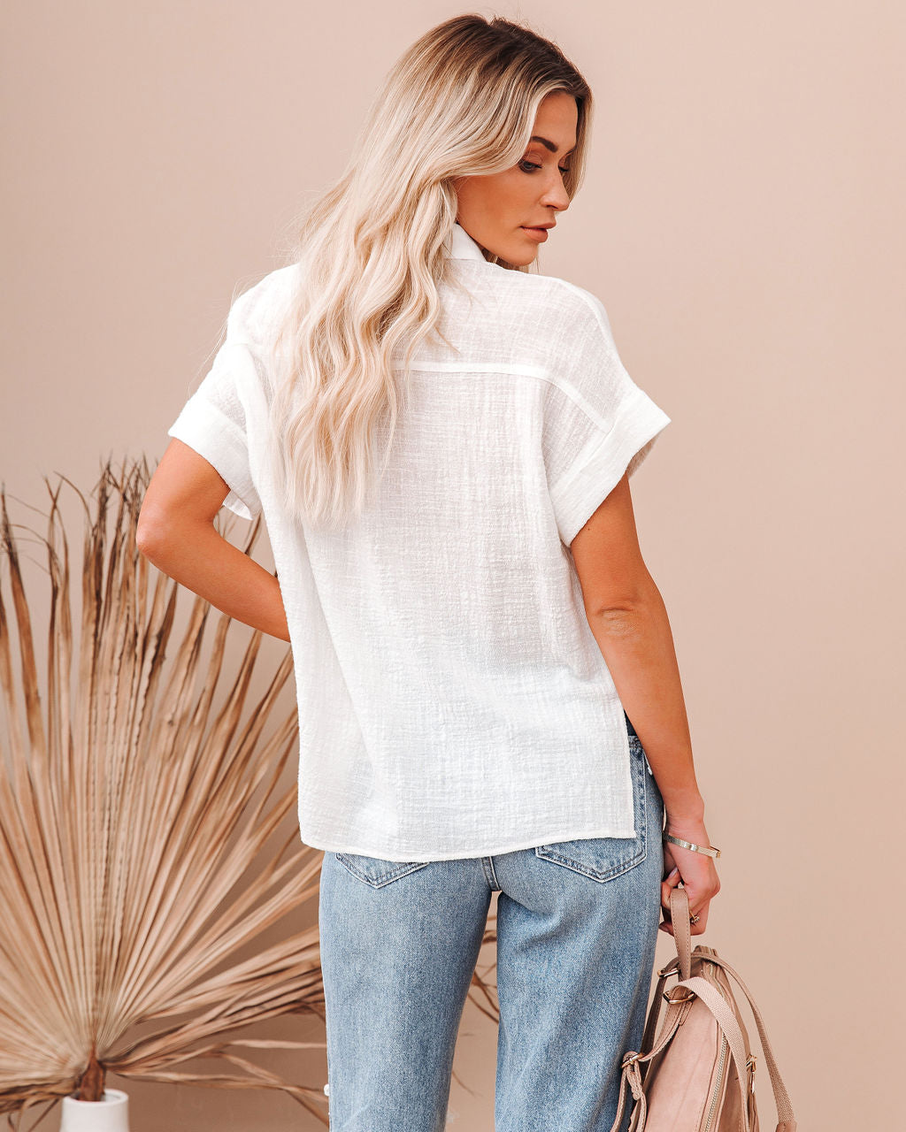 Krissy Cotton Woven Button Down Top - White Ins Street