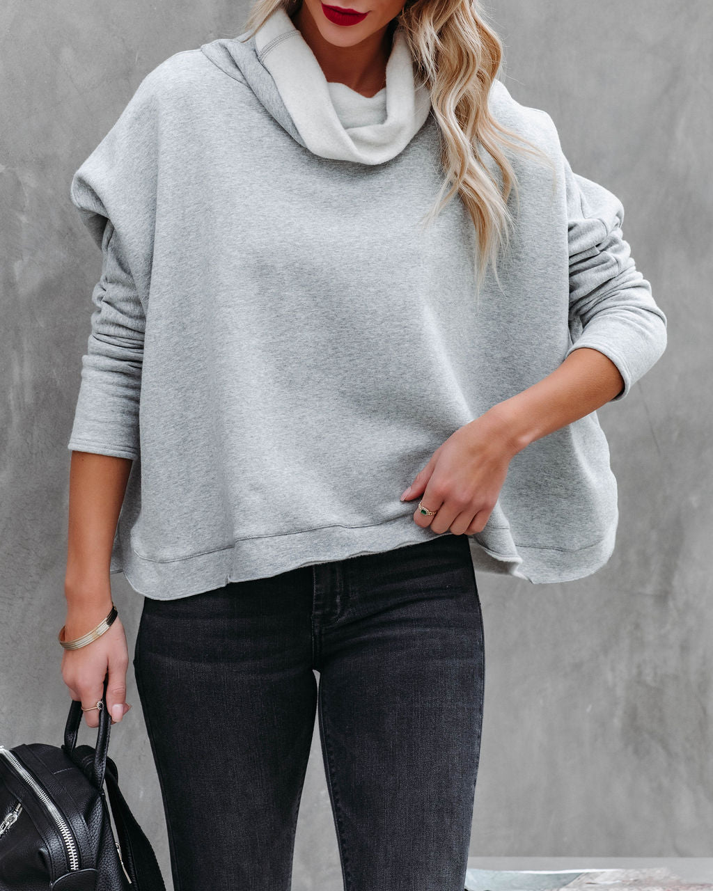 Kylie Cotton Cowl Neck Dolman Sweatshirt - Heather Grey Ins Street