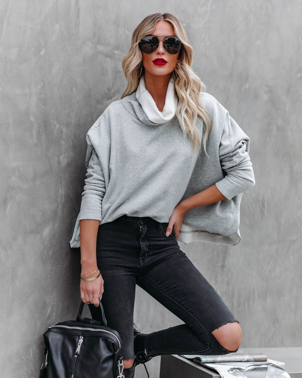 Kylie Cotton Cowl Neck Dolman Sweatshirt - Heather Grey Ins Street