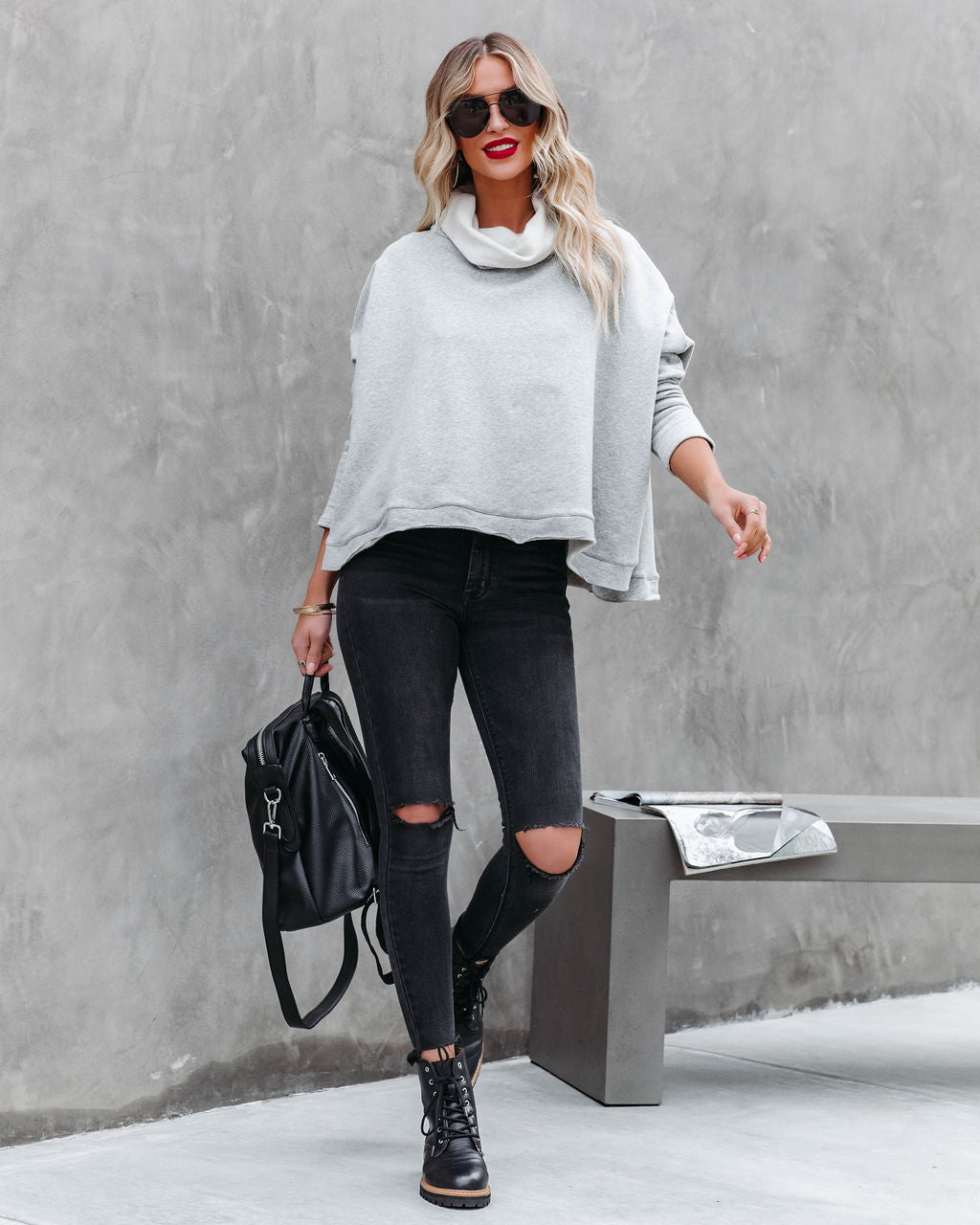 Kylie Cotton Cowl Neck Dolman Sweatshirt - Heather Grey Ins Street