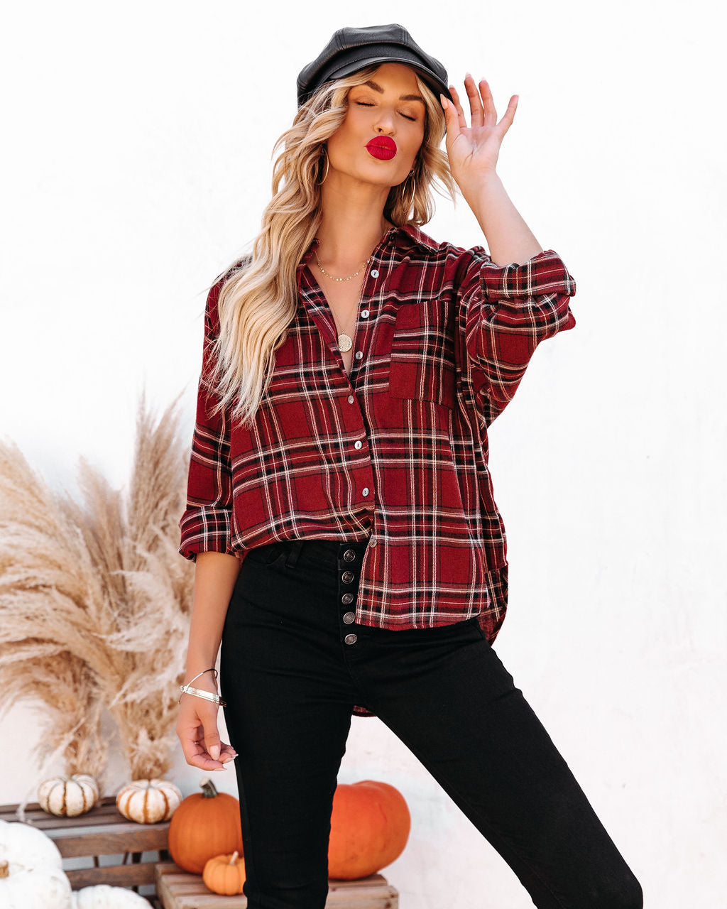 Lannah Cotton Blend Plaid Button Down Top Ins Street