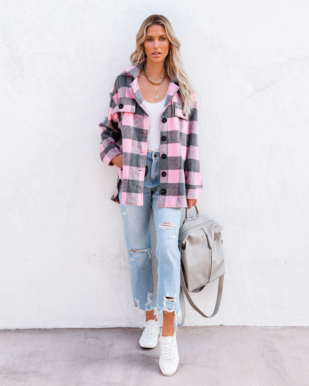 Larry Pocketed Buffalo Plaid Shacket - Pink Ins Street