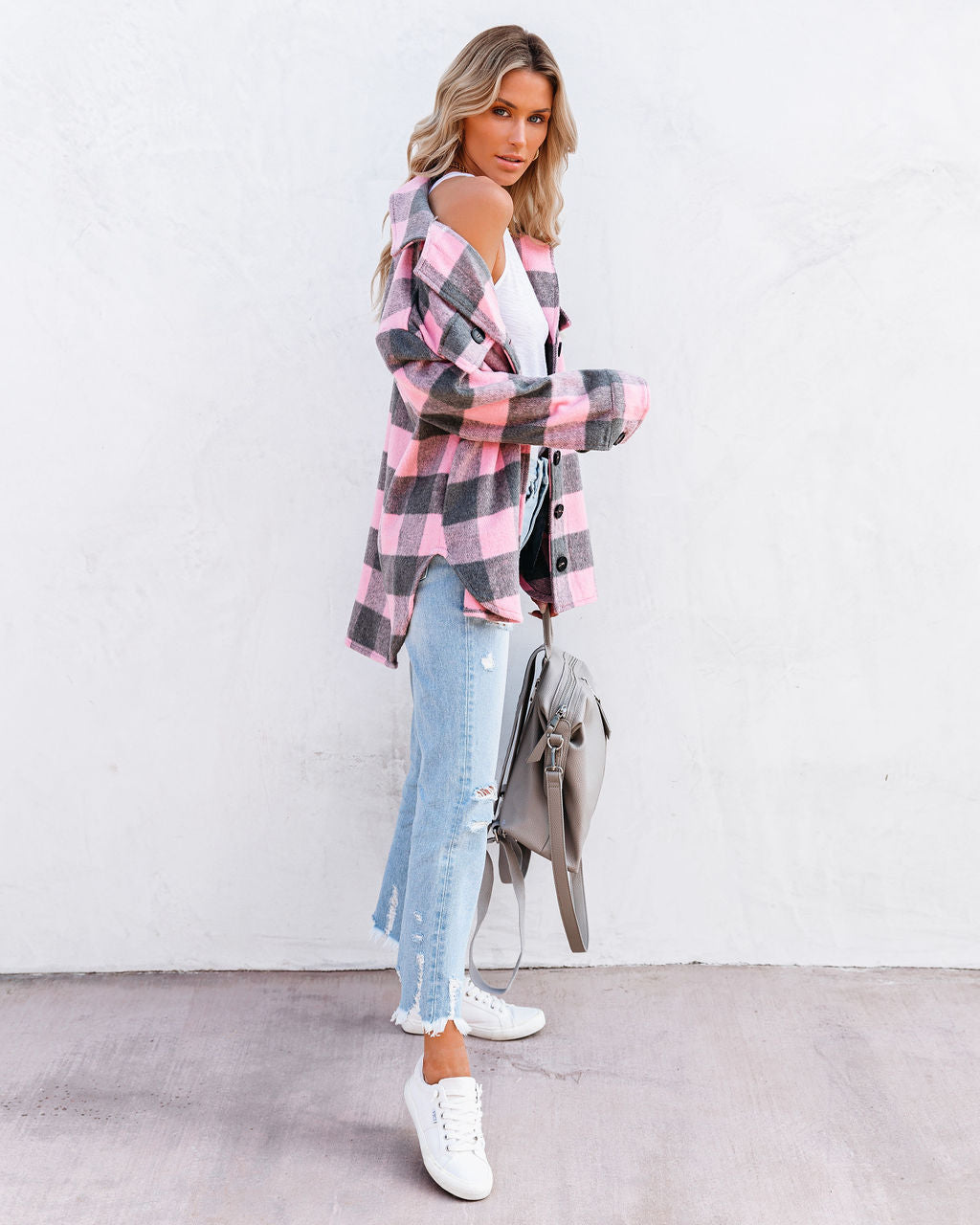 Larry Pocketed Buffalo Plaid Shacket - Pink Ins Street