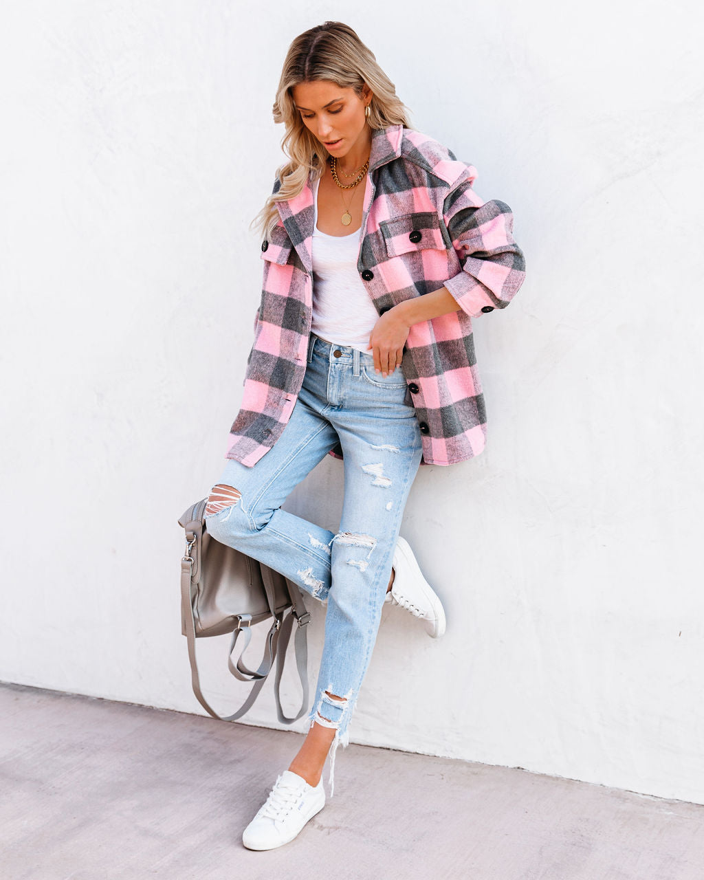 Larry Pocketed Buffalo Plaid Shacket - Pink Ins Street