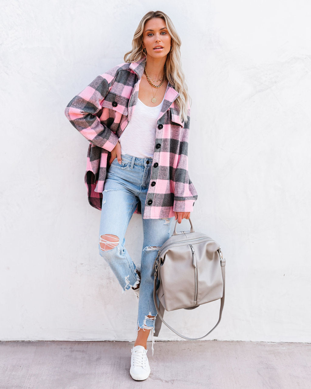 Larry Pocketed Buffalo Plaid Shacket - Pink Ins Street