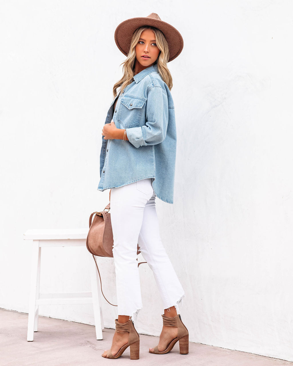 Lassie Button Down Denim Shacket - Light Wash Ins Street