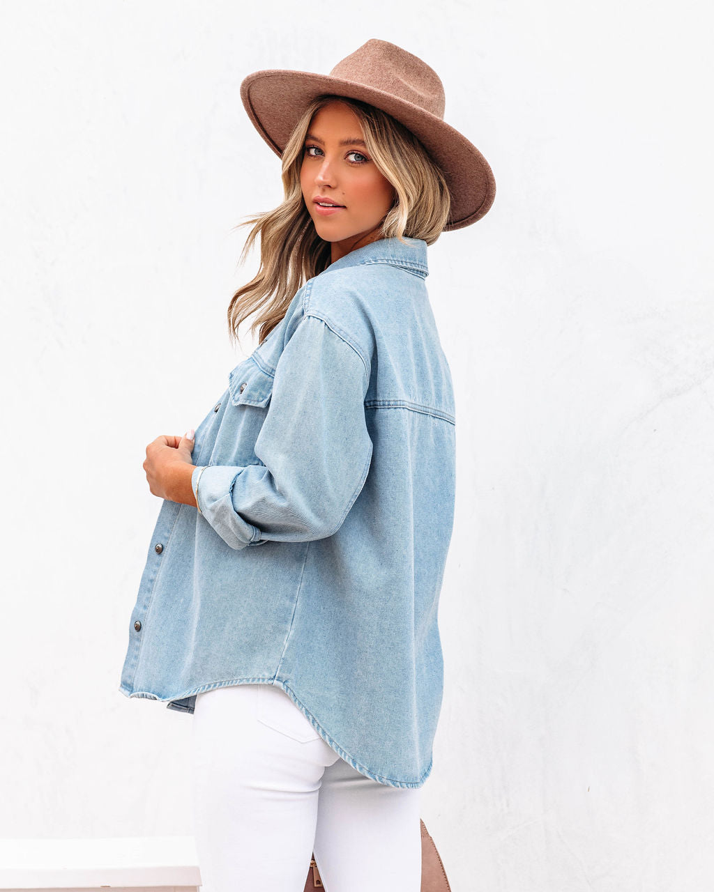 Lassie Button Down Denim Shacket - Light Wash Ins Street