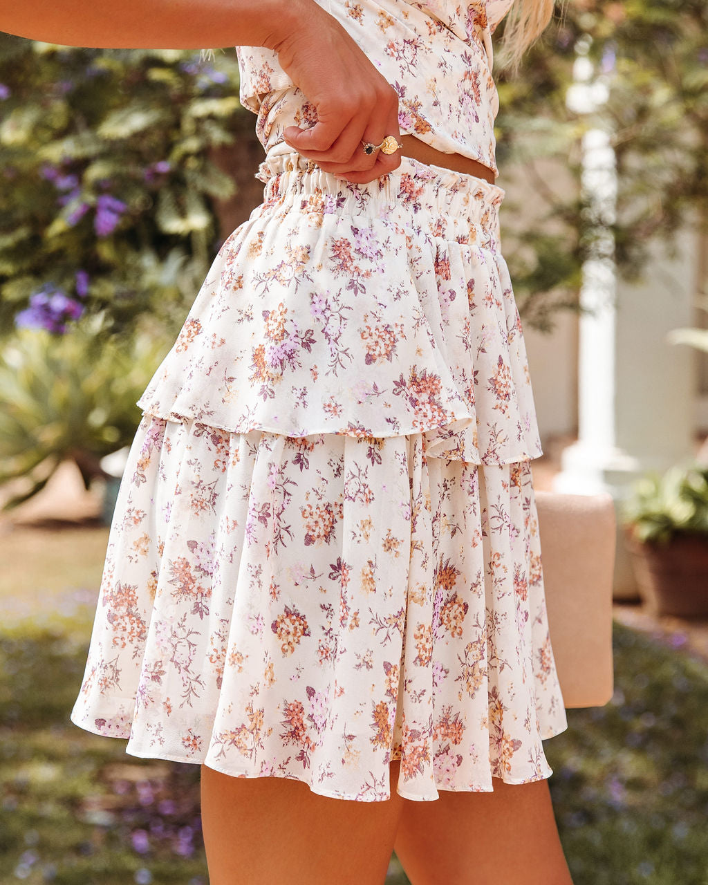 Lavinia Chiffon Floral Tiered Mini Skirt Ins Street