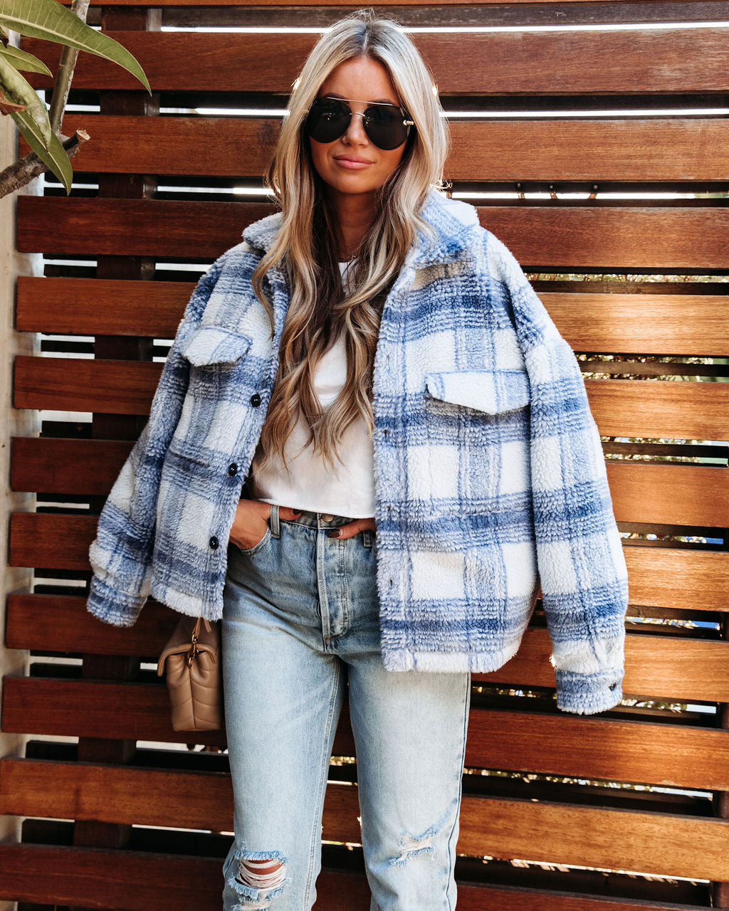 LA Winter Pocketed Plaid Button Down Jacket Ins Street