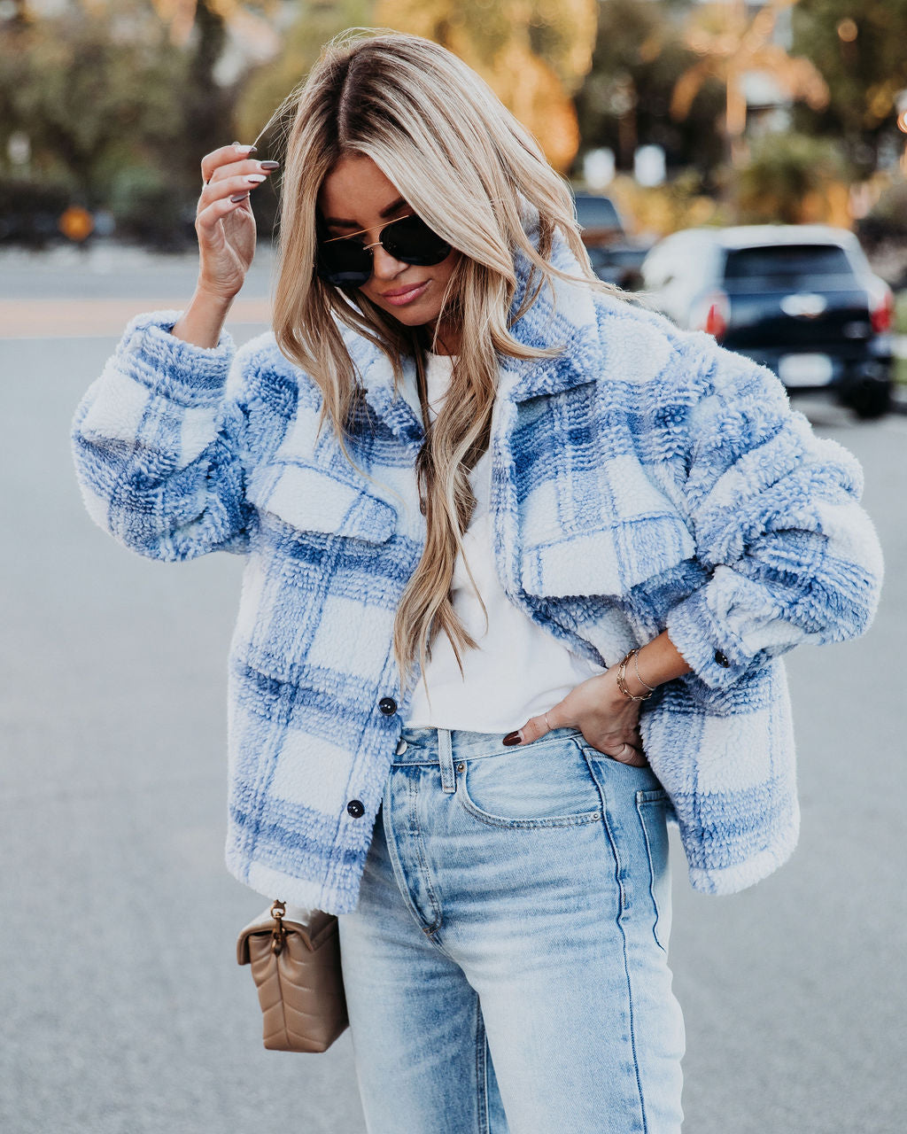 LA Winter Pocketed Plaid Button Down Jacket Ins Street