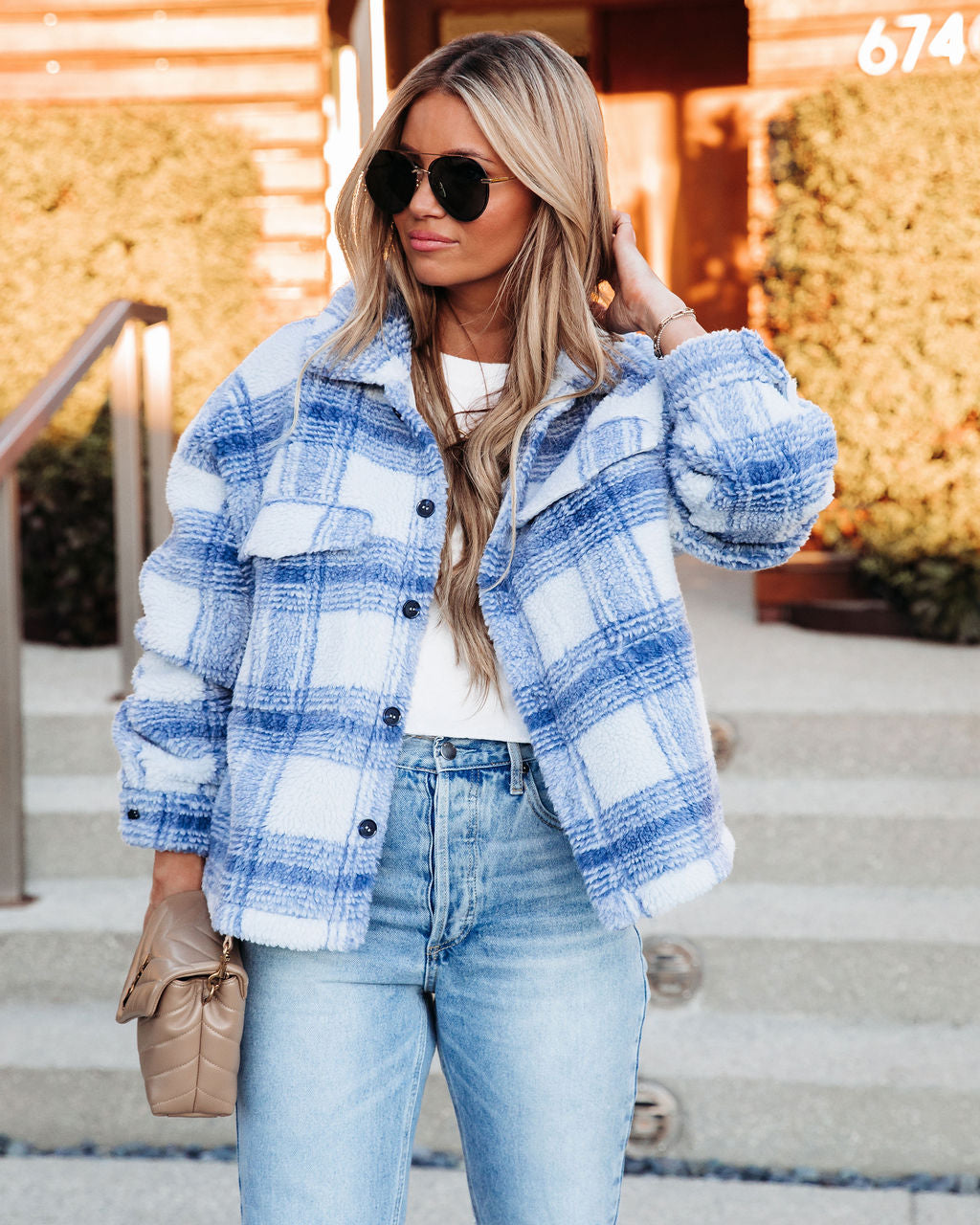 LA Winter Pocketed Plaid Button Down Jacket Ins Street