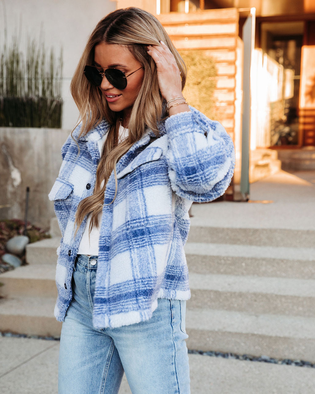 LA Winter Pocketed Plaid Button Down Jacket Ins Street