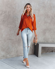 Layton Satin Embossed Button Down Blouse - Rust Ins Street