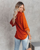 Layton Satin Embossed Button Down Blouse - Rust Ins Street