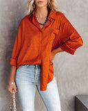 Layton Satin Embossed Button Down Blouse - Rust Ins Street