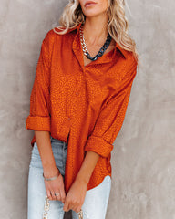 Layton Satin Embossed Button Down Blouse - Rust Ins Street