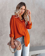 Layton Satin Embossed Button Down Blouse - Rust Ins Street