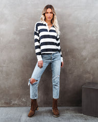 League Collared Striped Knit Rugby Top Ins Street