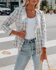 Leala Pocketed Frayed Tweed Blazer - Ivory Ins Street