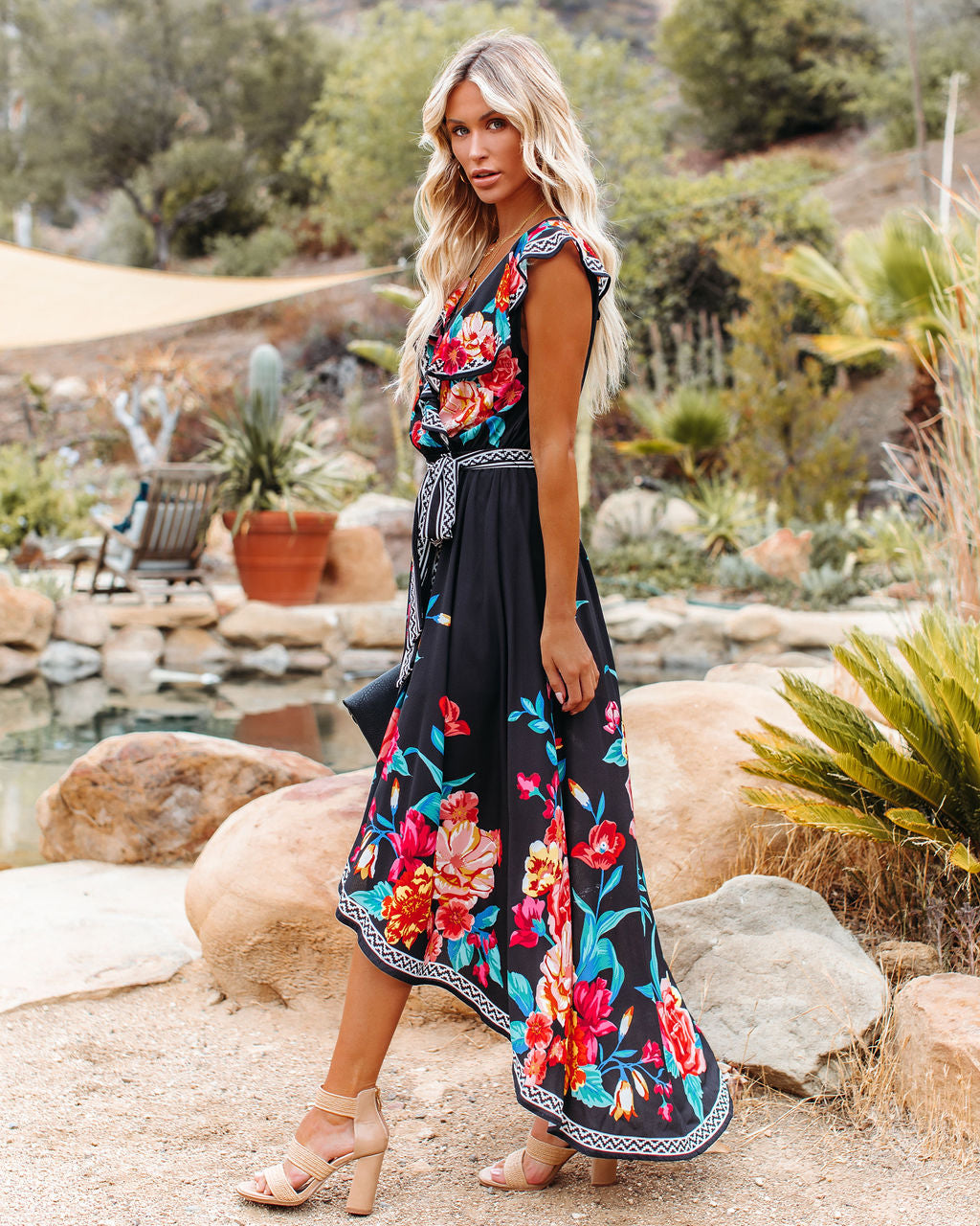 Leander Floral High Low Ruffle Maxi Dress Ins Street