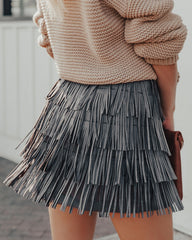 Leja Faux Suede Fringe Mini Skirt Ins Street