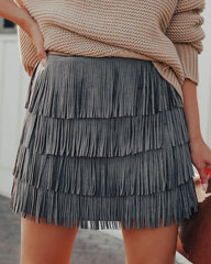 Leja Faux Suede Fringe Mini Skirt Ins Street