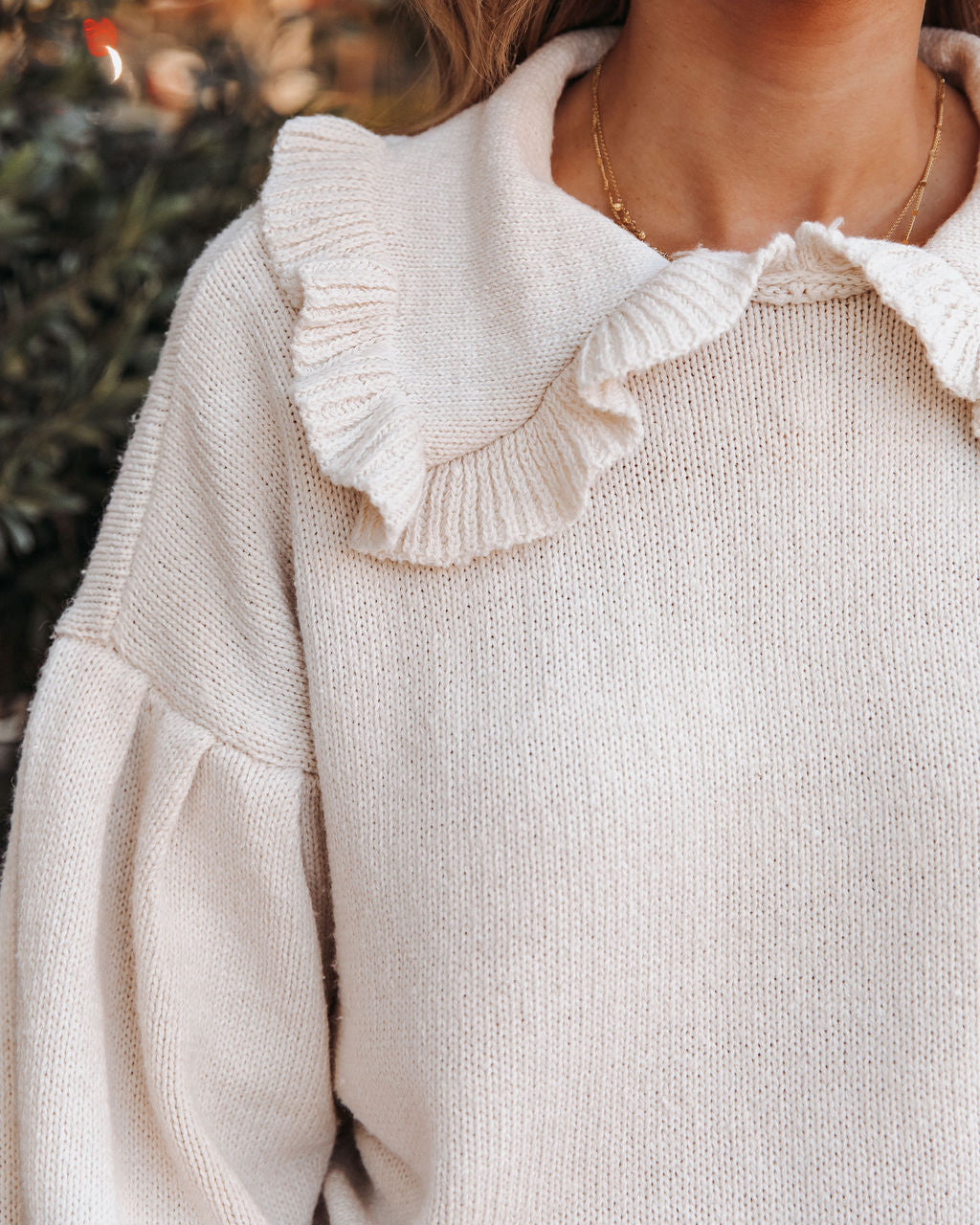 Lenna Ruffle Collar Knit Sweater - Ivory Ins Street