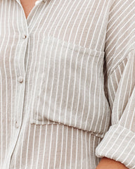 Leonce Striped Button Down Top - Taupe Ins Street