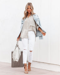 Leonce Striped Button Down Top - Taupe Ins Street