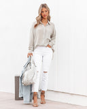Leonce Striped Button Down Top - Taupe Ins Street
