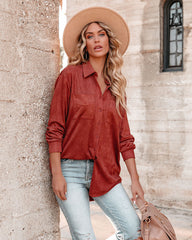 Leone Pocketed Faux Suede Button Down Top - Sienna Ins Street